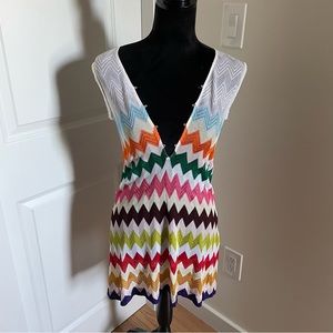Missoni Mare Multicolor Zig-Zag Sheer Woven Lace Up Rayon Coverup EUC IT 38 US 8